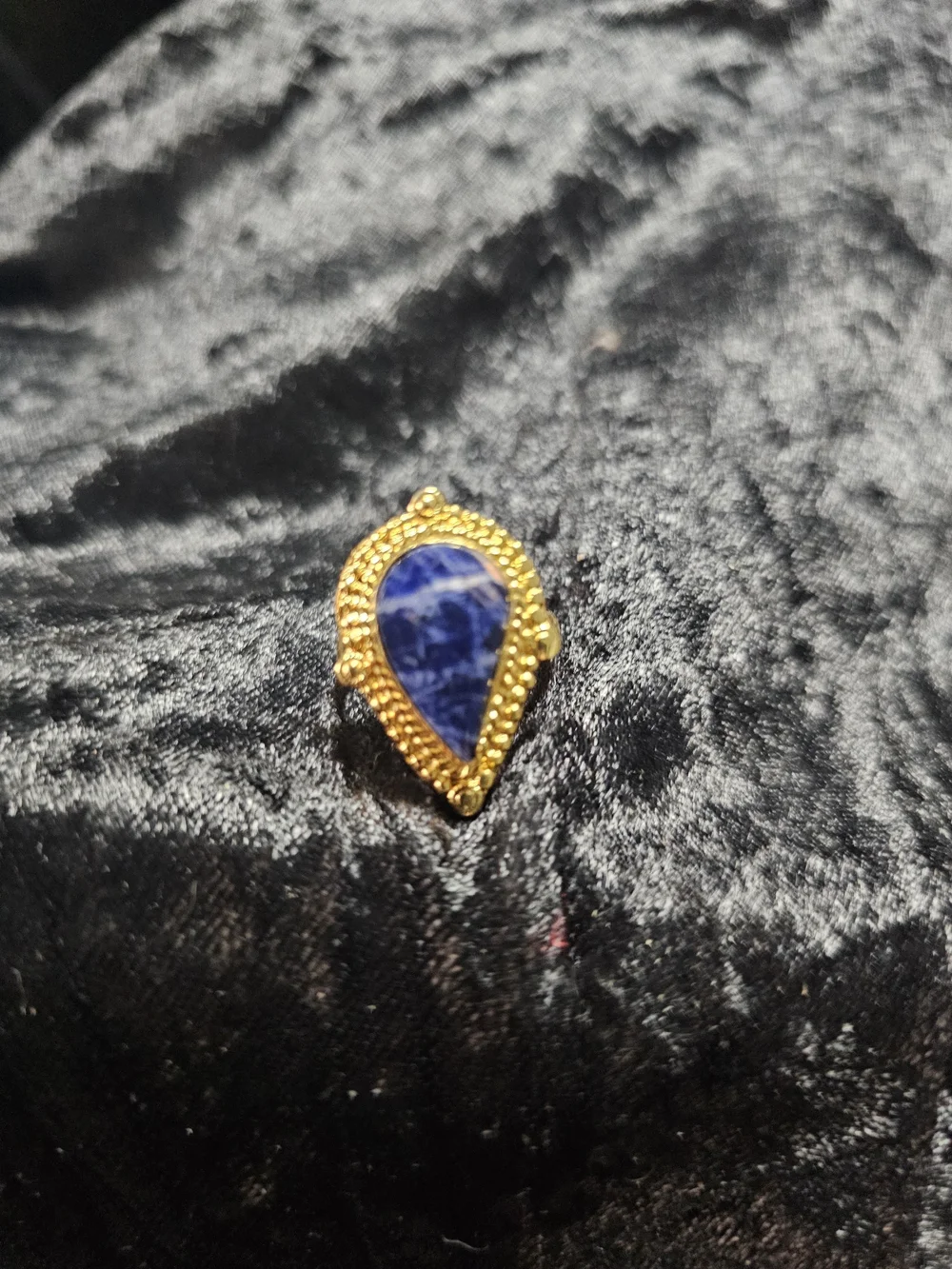Gold Teardrop Blue Stone Ring